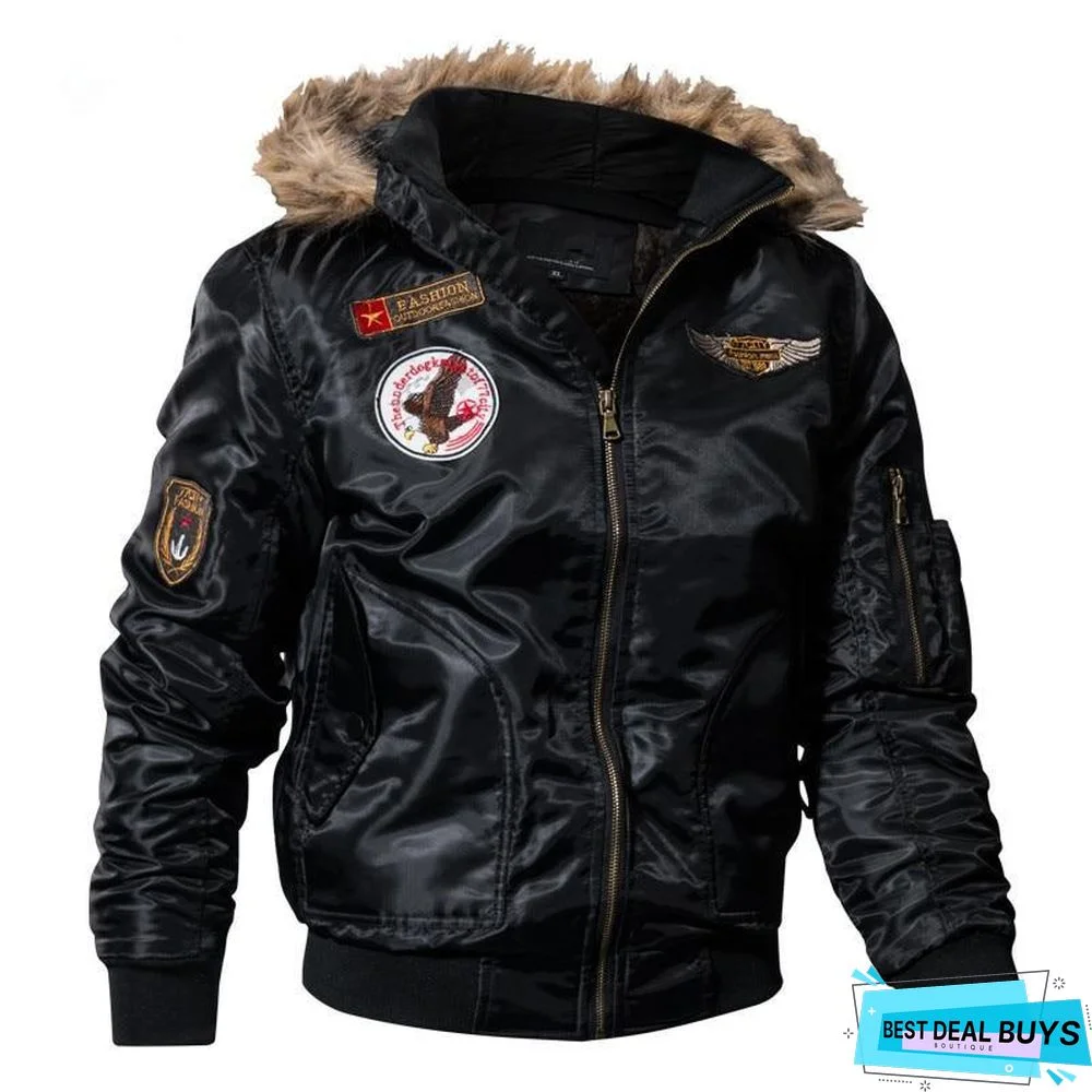 Men's Bomber Pilot Jacket Winter Parkas Army Military Motorcycle Jacket Cargo Outerwear Air Force Army Tactical Coats