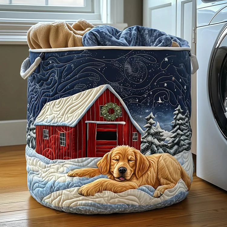 Christmas Farm Barn Quilted Laundry Basket GFTOYC609