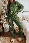 Women's Christmas Sequin Long Sleeve Top and Elastic Waistband Tie Pocket Pants Set