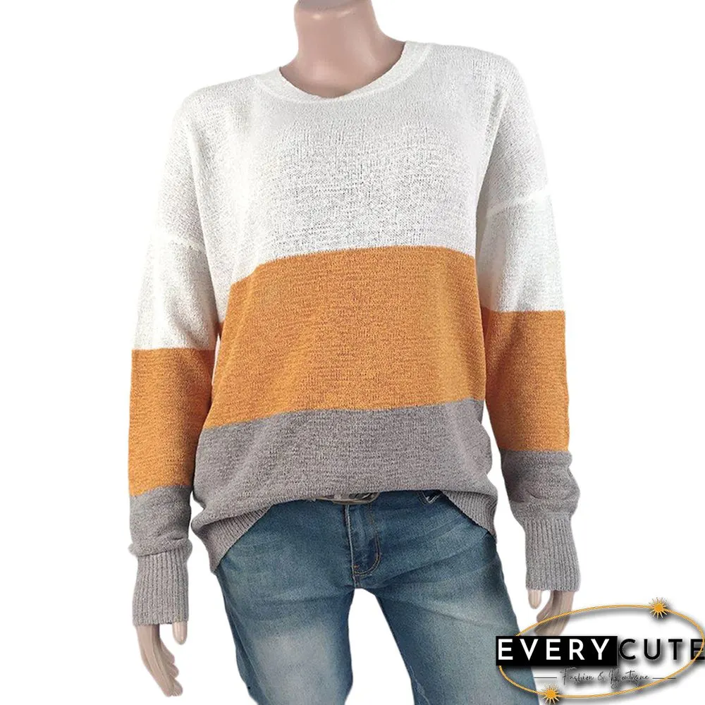 Yellow Colorblock Drop Shoulder Knit Sweater