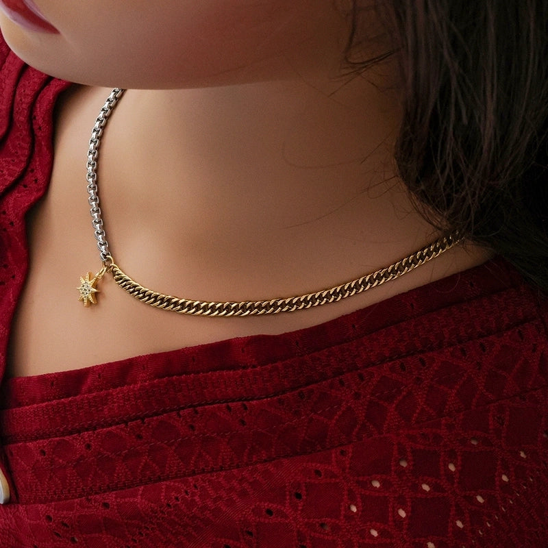 Titanium Steel Copper Star Oval Pendant Necklace