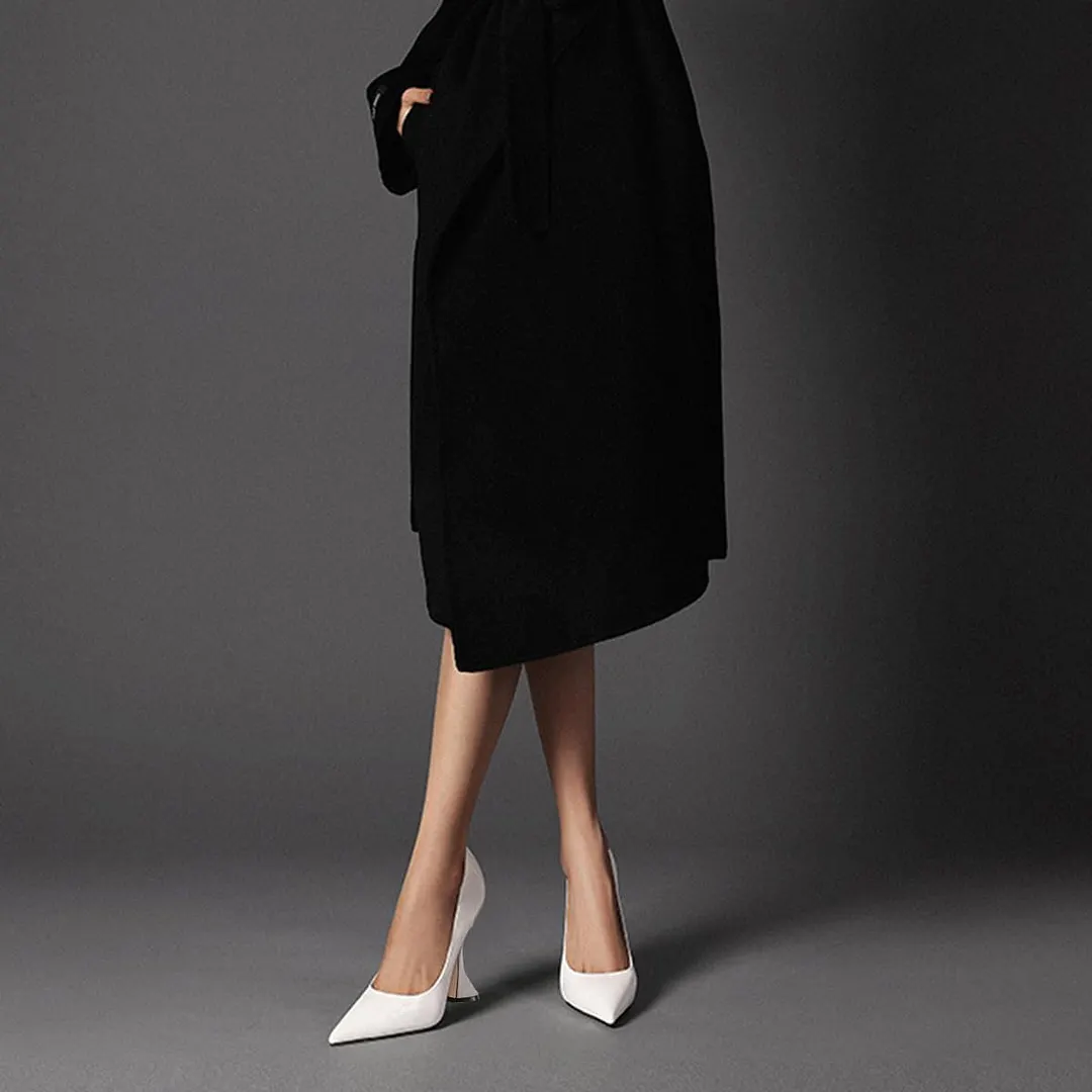 YDN Simple White Patent Leather Pointed Toe Wedding Pumps Heels