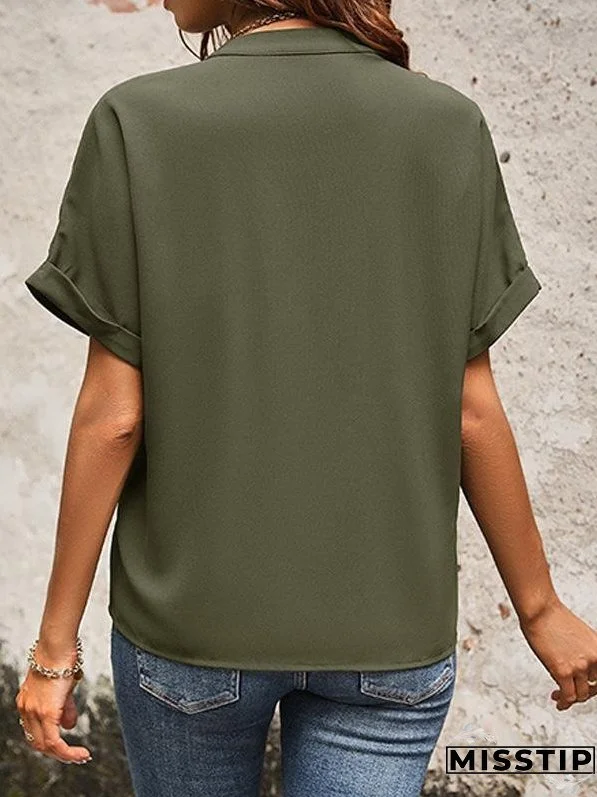 Solid Color V-neck Pocket Short-sleeved Shirt 22982116