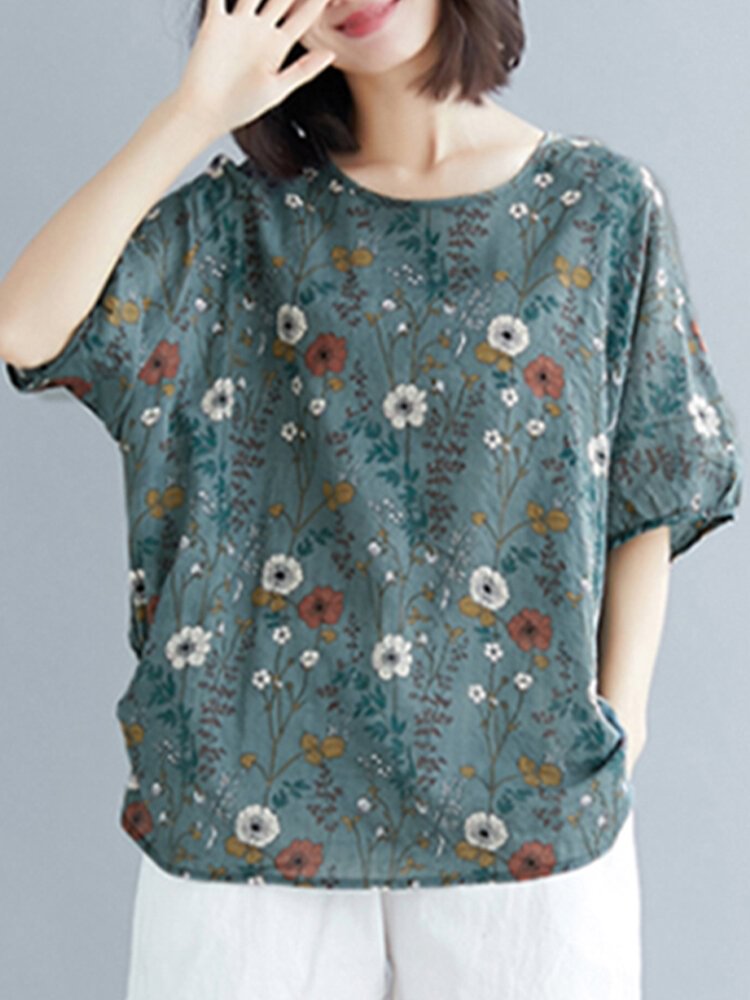 Casual Printed O neck Overhead Short Sleeve T Shirt P1713793