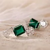 Platinum 7 ct tw Lab Zambian Emerald Round & Pear Lab Diamond Stud Earrings