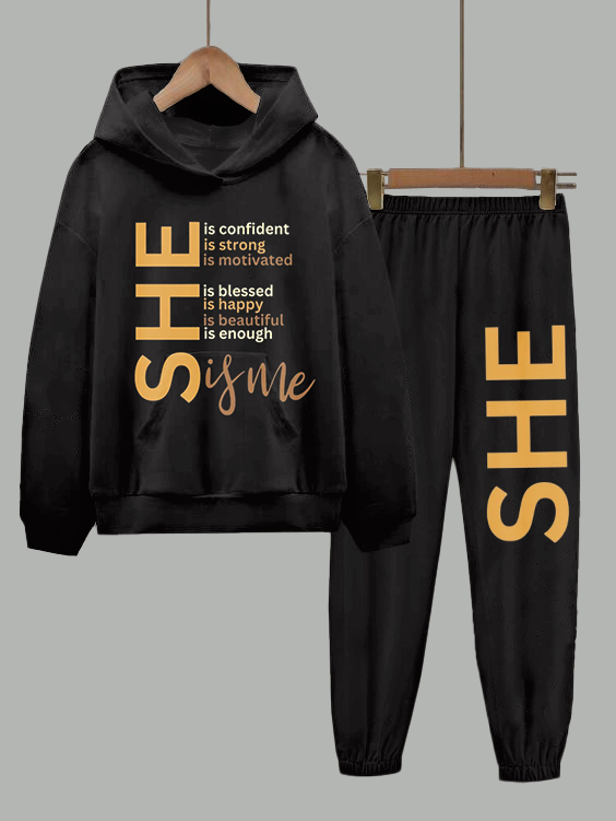 She Is Me Long Sleeve Hoodie Two Pieces Set