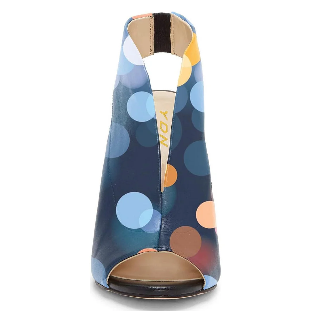 Blue Peep Toe Colorful Printed Slingback High Heels Sandals