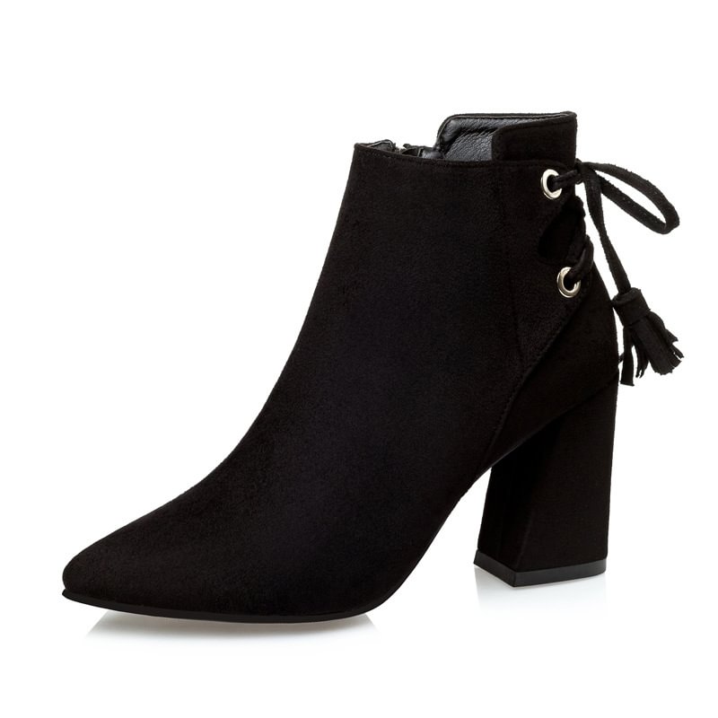 Europe And The United States Nightclub Pointed Bow Lace-up Suede Boots-PABIUYOU- Women's Fashion Leader
