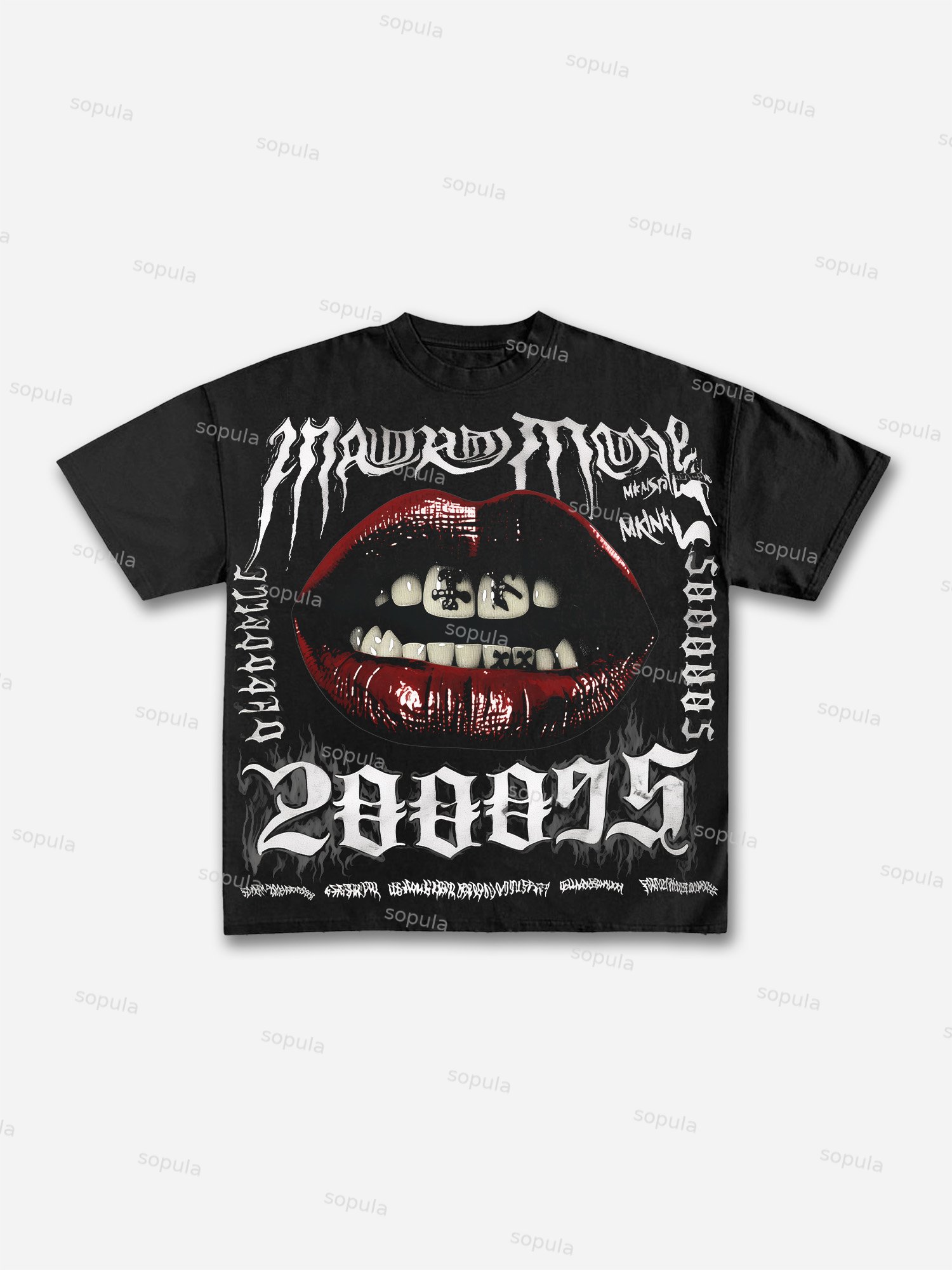 Street Dark Retro Red Lip Pattern Cotton T-shirt - Sopula｜Premium Graphic Tees & Graphic Clothing