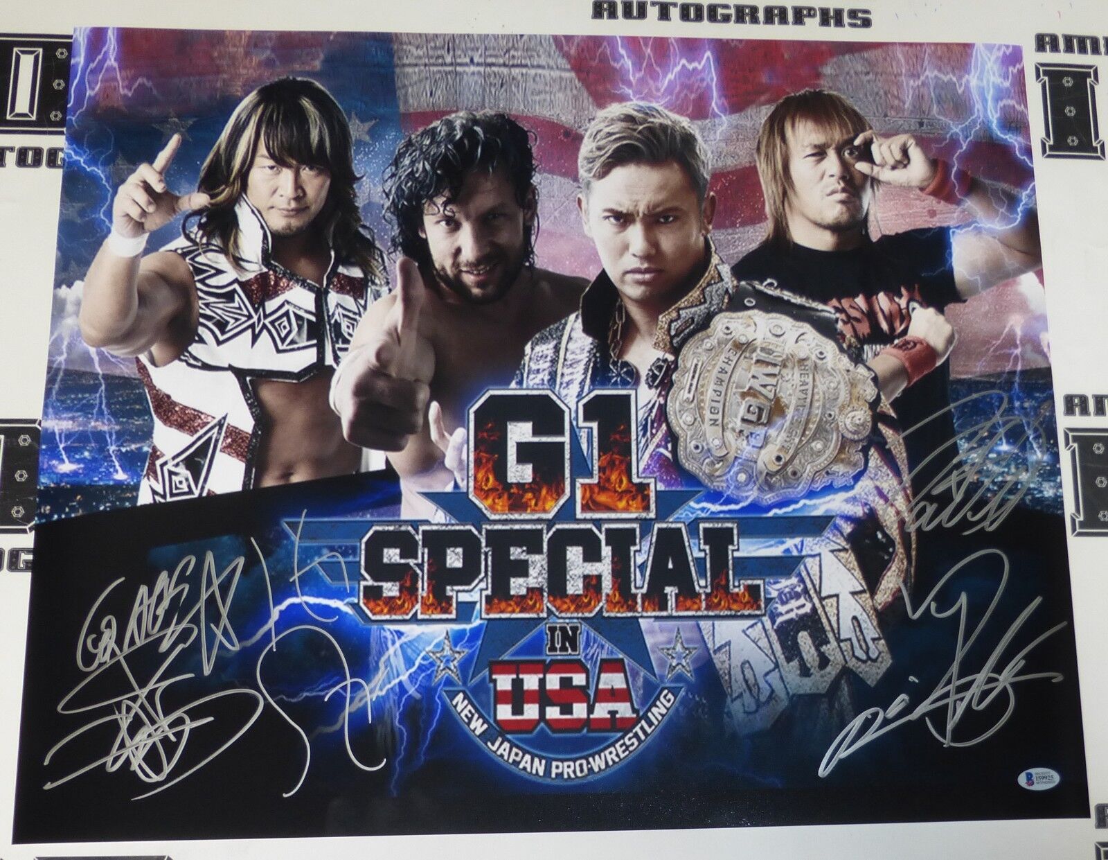 Kazuchika Okada Kenny Omega Tanahashi & Naito Signed NJPW G1 USA 20x24 Photo Poster painting COA