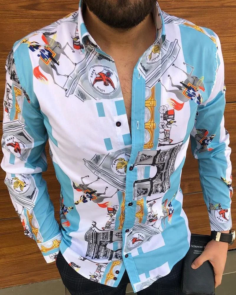 Casual Graphic Print Long-sleeved Shirt