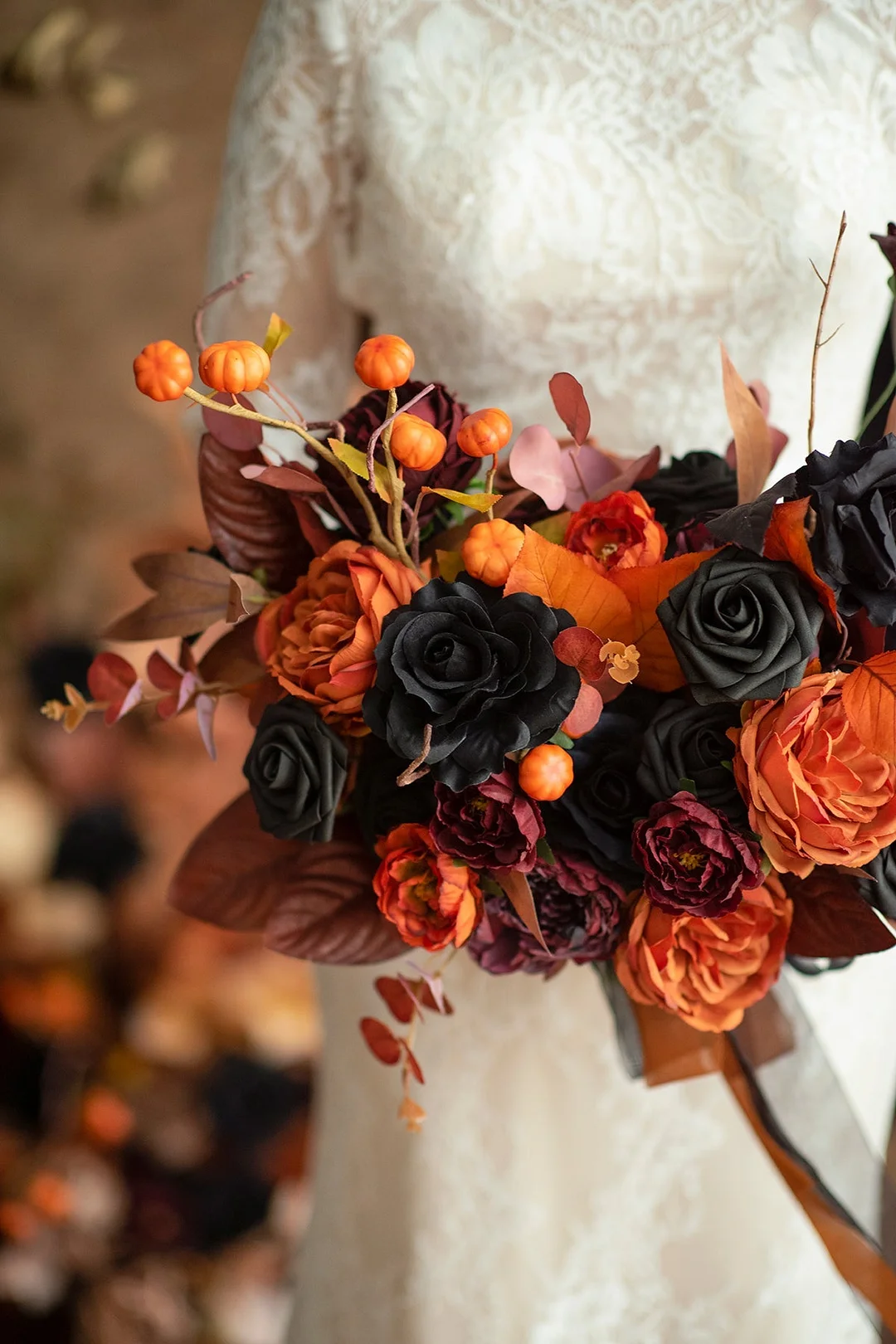DIY Bridal Bouquet Package in Black & Pumpkin Orange