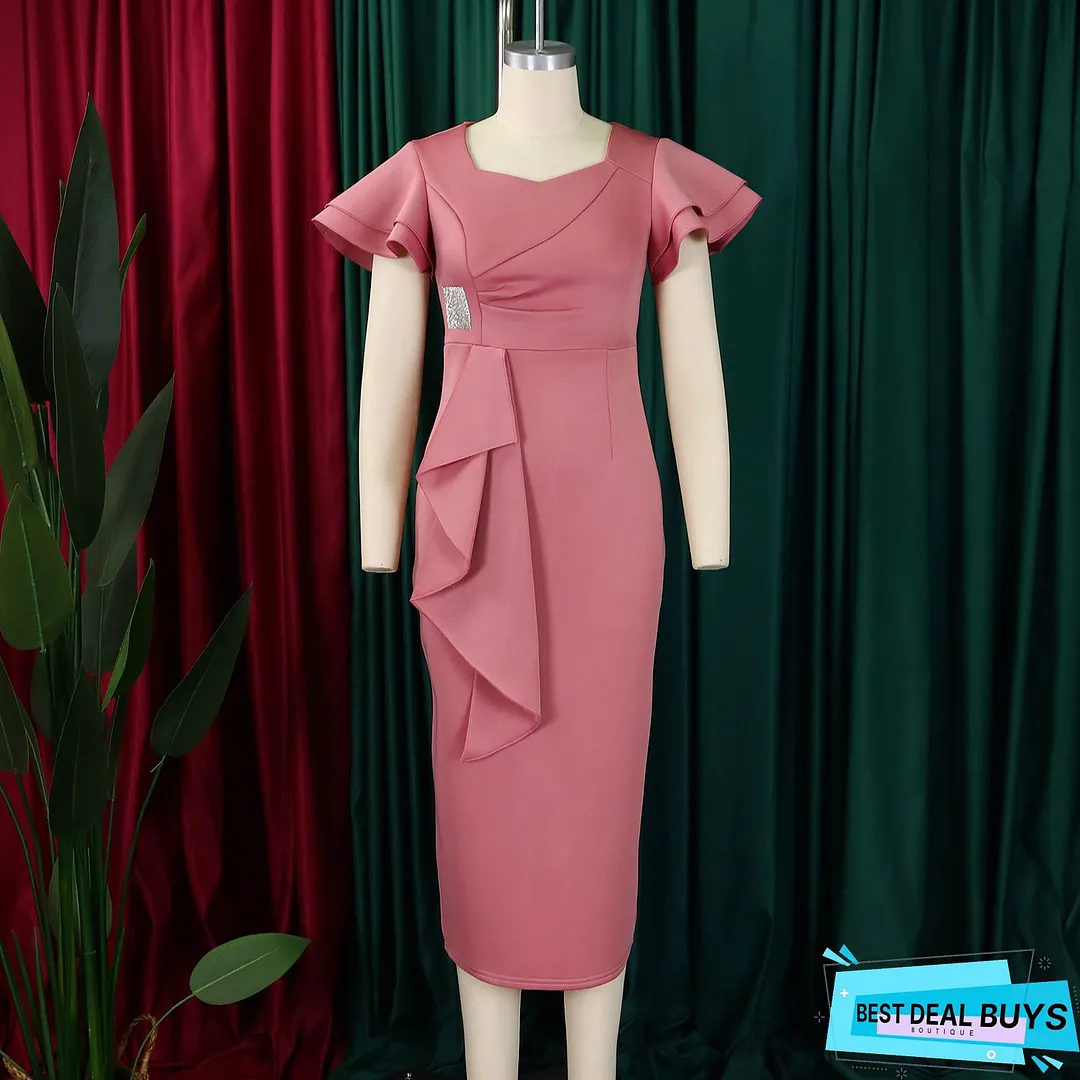 Elegant V Neck Peplum Top & Ruffle Skirt Set