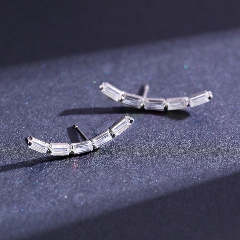 1 Pair 925 Sterling Silver Zircon Lines Ear Studs