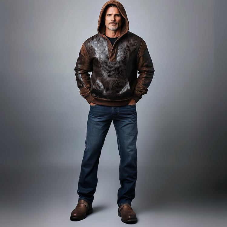 Men's PU Leather And Suede Outdoor Hoodie-inspireuse