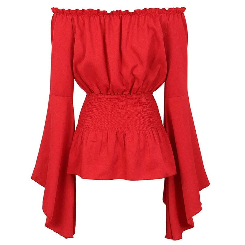 Blouse Women Long Sleeve Renaissance Medieval Chemise Victorian Pirate Gothic Retro Peasant Wench Off Shoulder Shirt Top Costume