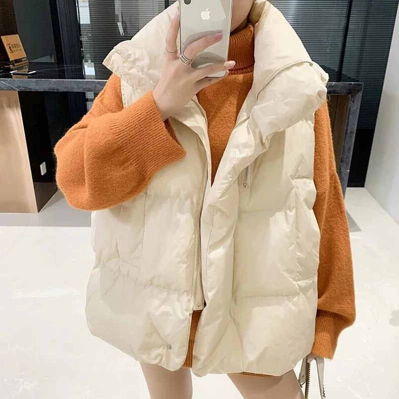 Uveng New Autumn Winter Down Women Short Vest Windbreaker Thick Warm Coat Gilets Sleeveless Jacket Weste