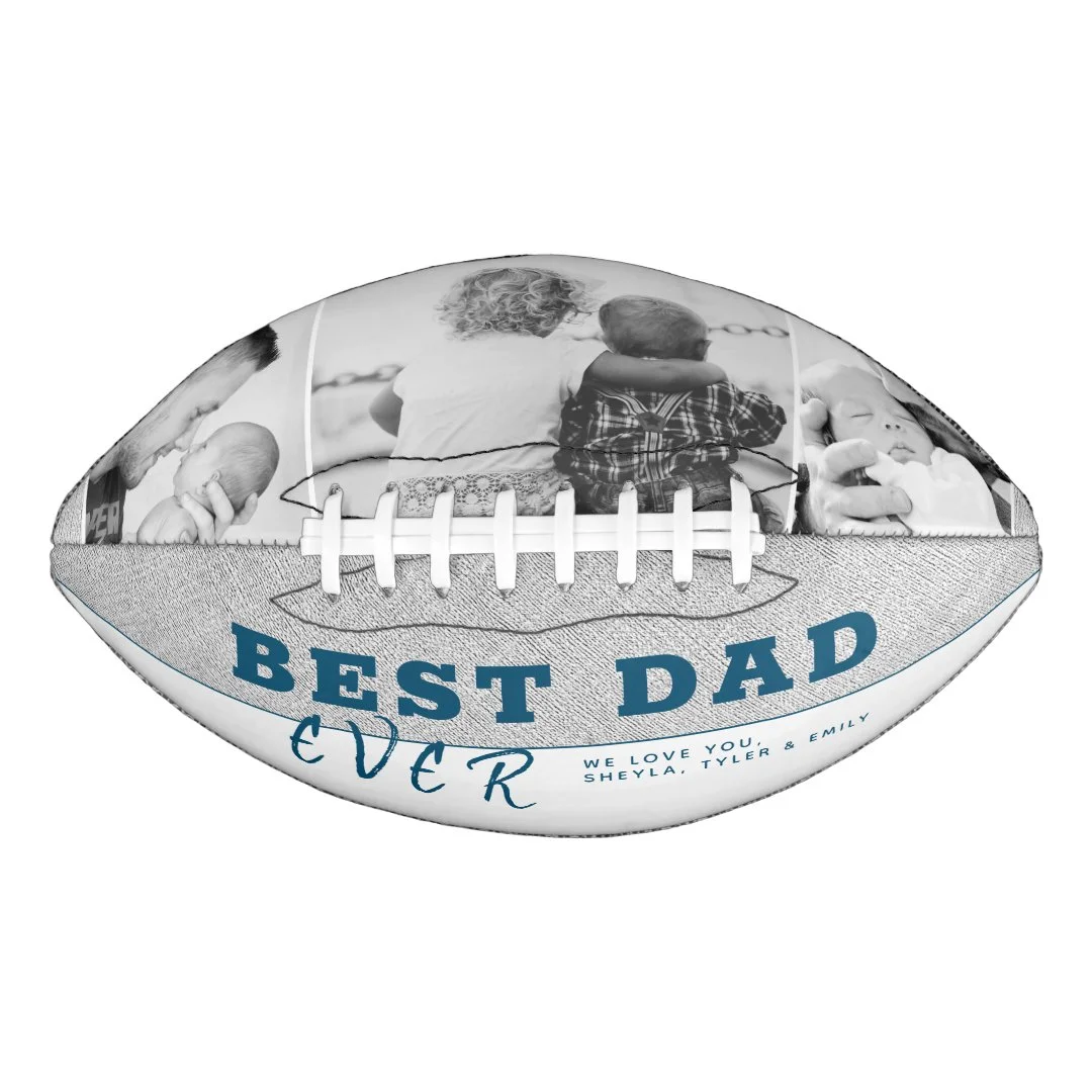 Rustic Blue Best Dad Father`s Day 3 Photo Collage Football