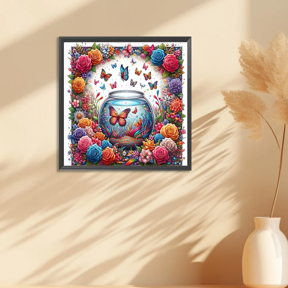 Diamond Painting - Full Round Drill - Flower Butterfly(Canvas|30*30cm)