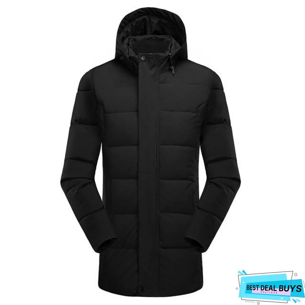 Men Long Casual Hooded Thick Warm Jacket Parkas Coat Fashion Hat Waterproof Overcoats Men Plus Size