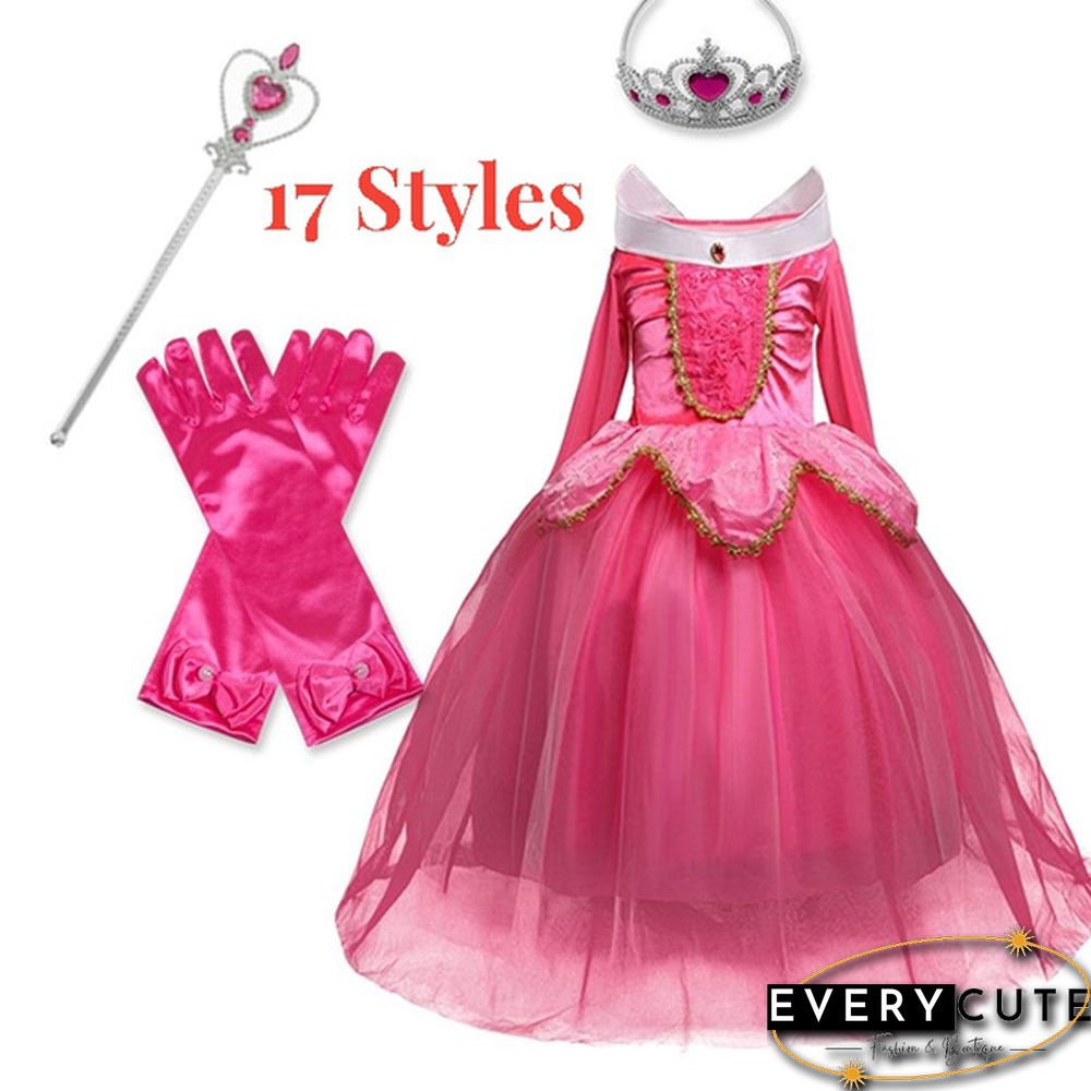 17 Styles Fancy Halloween Princess Cosplay Costume 4pcs Outfit with Accessories for 3-10 Years Kids Girls