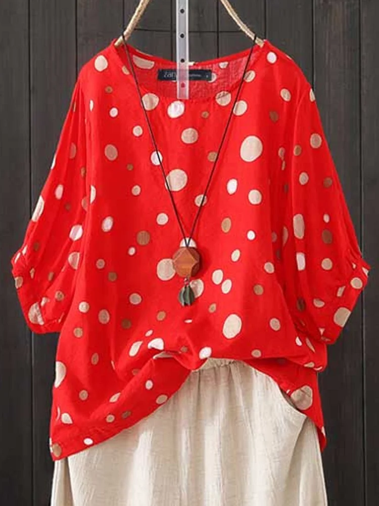 Polka Dots Crew Neck Short Sleeve Shirts & Tops