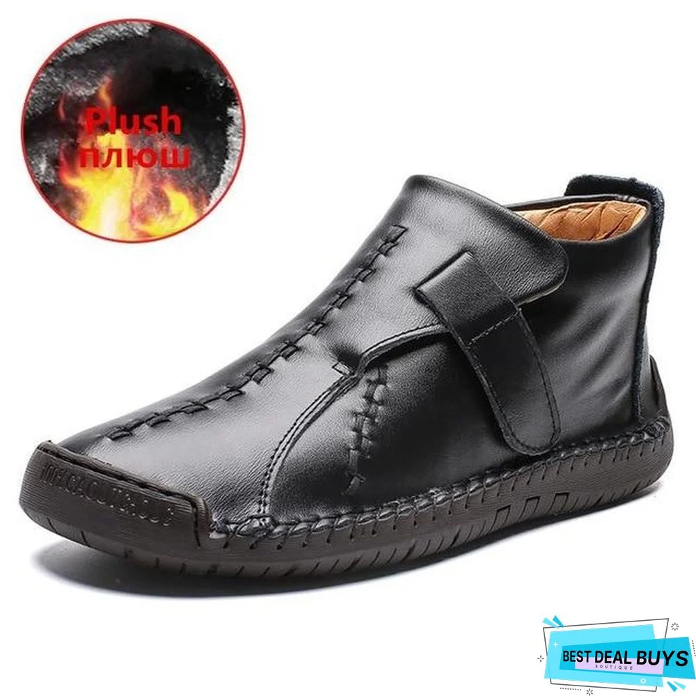 Men Snow Boots Leather Plush Man Ankle Boots Warm Fur Men's Boots Autumn Men Shoes