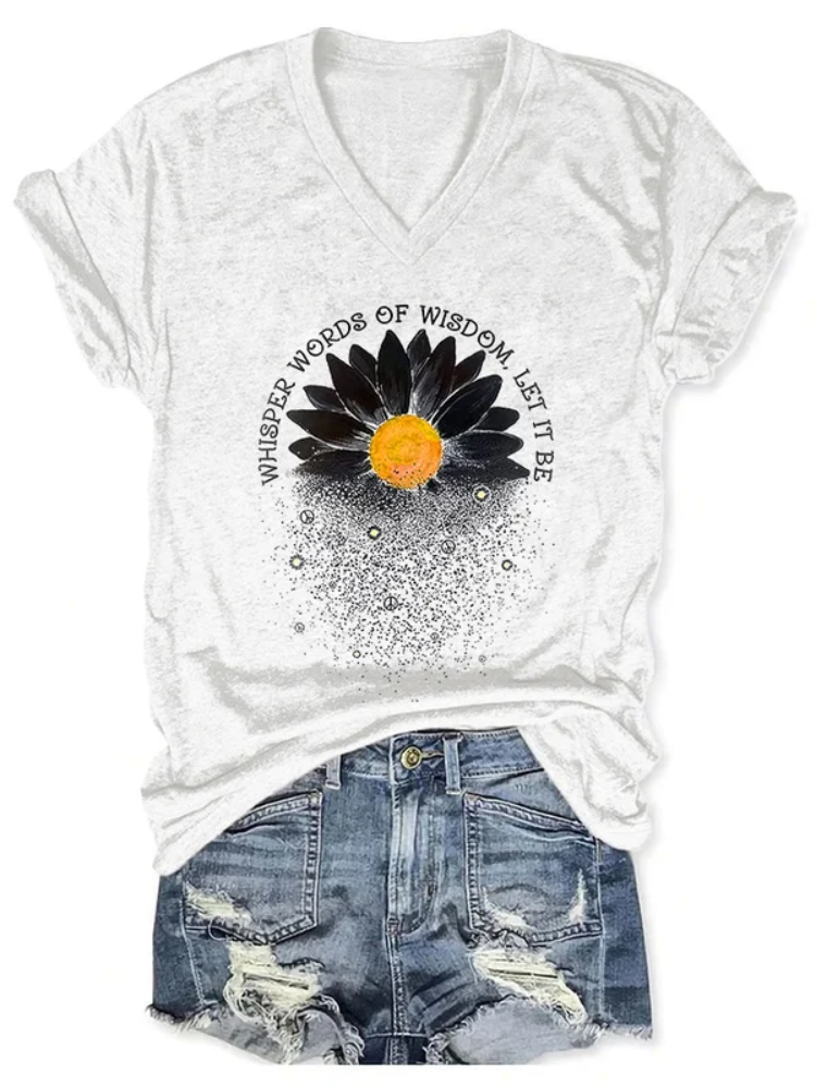Whisper Words Of Wisdom Let It Be Print V-neck T-Shirt wearshes