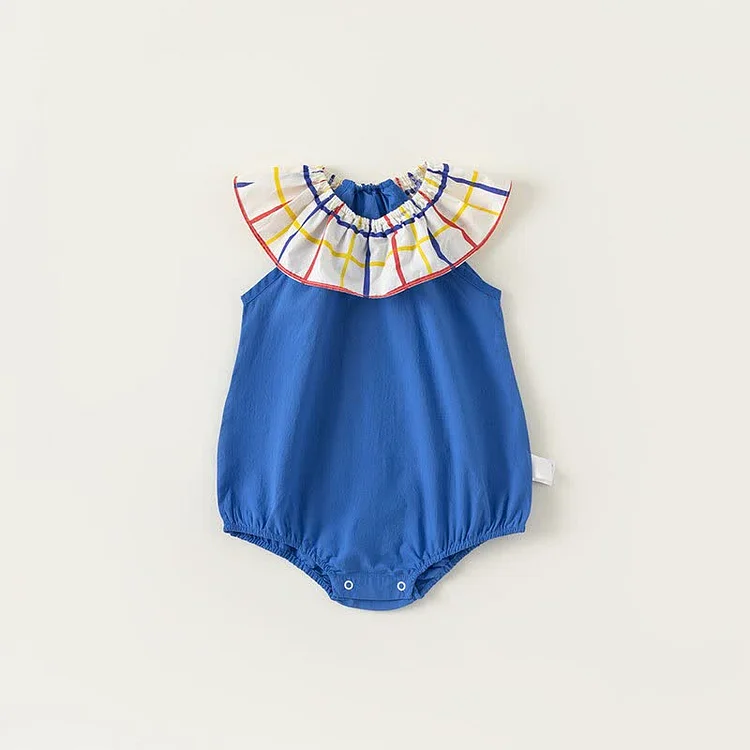 Baby Plaid Flounce Collar Bodysuit