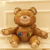 10PCS Cartoon 3D Sitting Brown Bear Aluminum Film Birthday Kids Party Store Showcase Decor