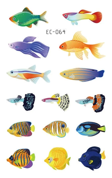 24 kinds Temporary Tattoo Stickers for Kids Cute Cartoon Tropical Fish Marine faux tatouage temporaire Disposable Children Gift