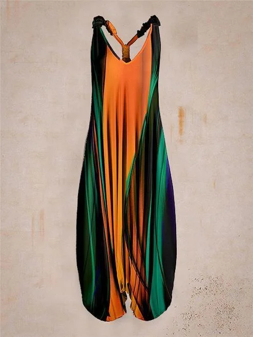 Women Summer Floral Pattern Sleeveless Harem Jumpsuit