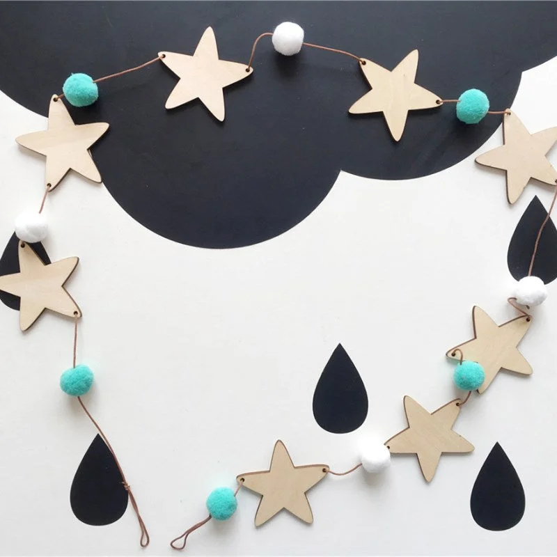 Nordic Wooden Star Garlands String For Kids Room Decoration Hanging Wall Ornaments Girls Gifts Nursery Decor Banners Photo Props