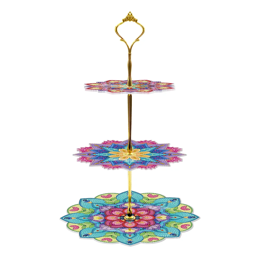3-Tiered DIY Mandala Diamond Painting Serving Tray for Coffee Table Serving Food