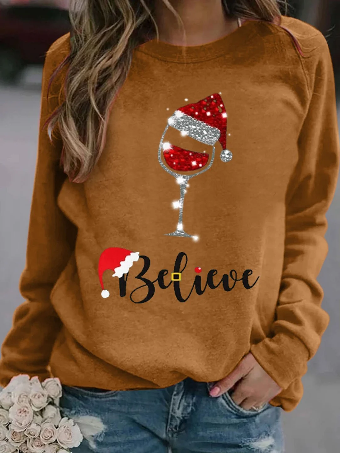 Christmas wine glass print T-shirt Xmas T-shirt | EGEMISS