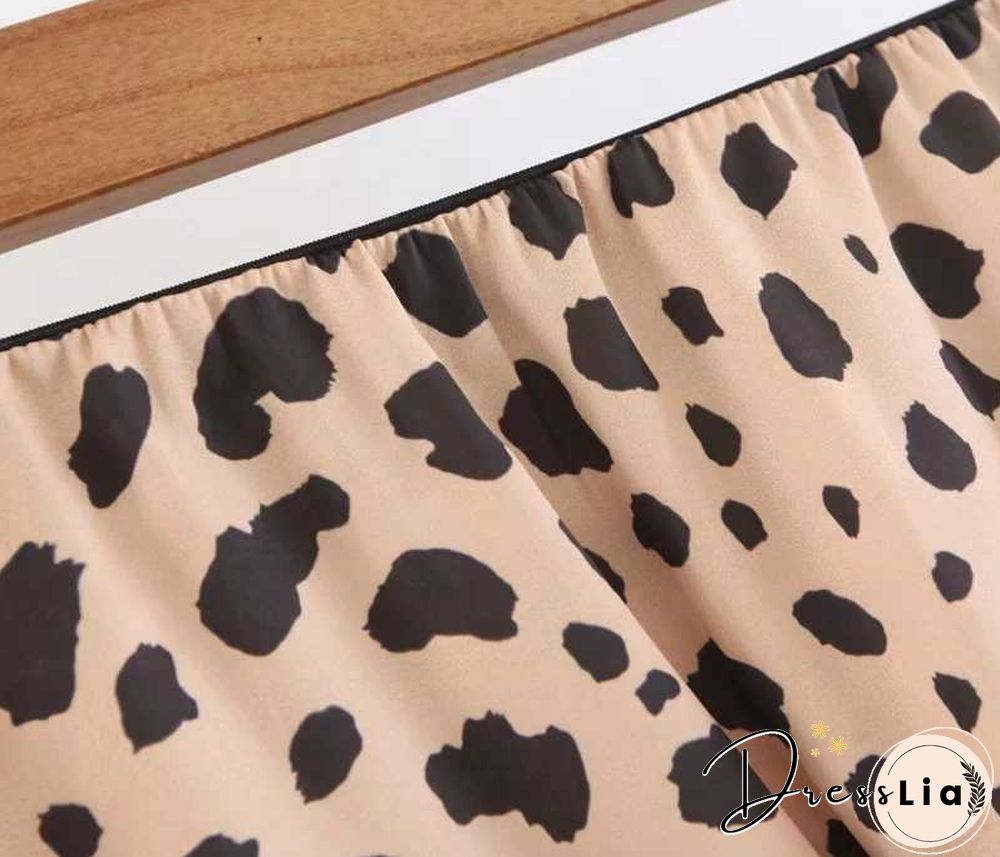 Retro Elastic Band High Waisted Leopard Print Satin Midi Skirt