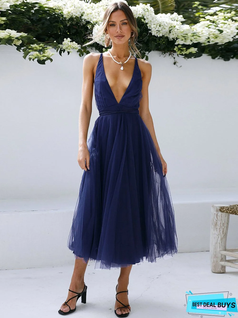 Women's New Summer Sexy Mesh Skirt V-Neck Elegant Dress