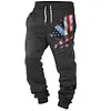 Men's Vintage American Flag Print Pocket Casual Athletic Elastic Waist Trousers by Inlyline