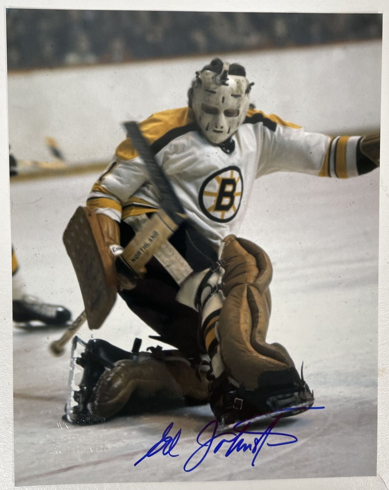 Eddie Johnston Signed Autographed Glossy 8x10 Photo Poster painting Boston Bruins - COA Matching Holograms