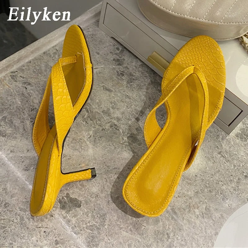 Eilyken 2022 New Brand Women Slipper Summer Outdoor Sandal Slip On Flip Flop Ladies Thin High Heels Slides Elegant Women Shoes
