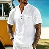 Men's Vacation Linen V-Neck Short Sleeve Shirt by Inlyline