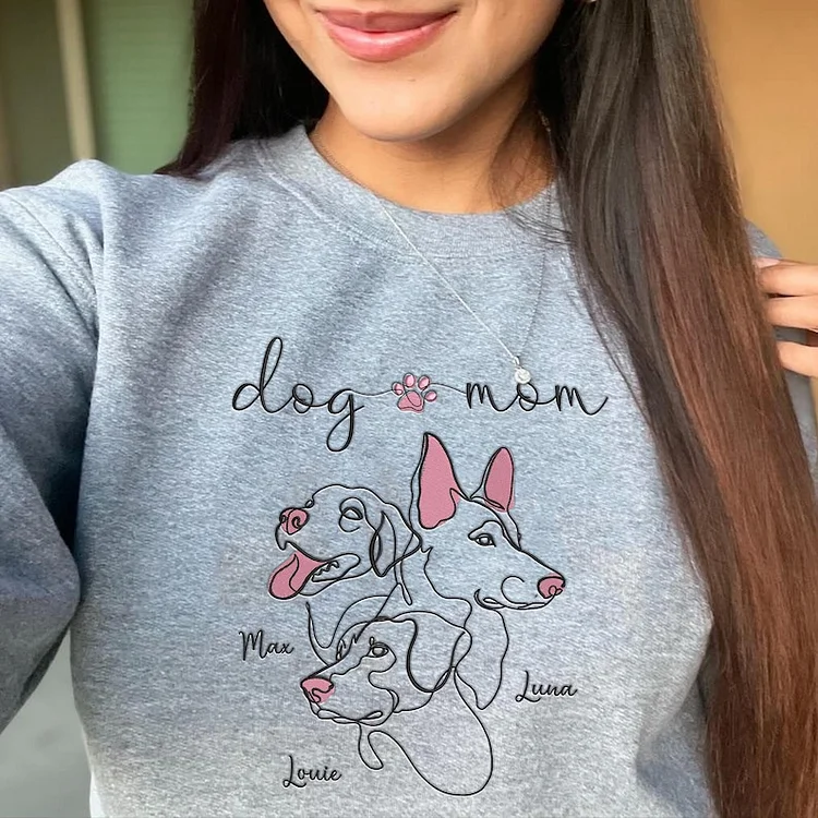 Pet Mom Custom Pet Portrait One Line Embroidered Sweatshirt Hoodie T-shirt, Mother's Day Gift