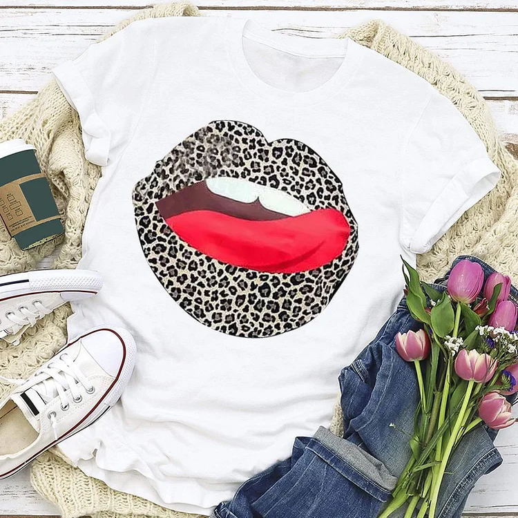 Sexy leopard lips T-shirt Tee-03901-Annaletters