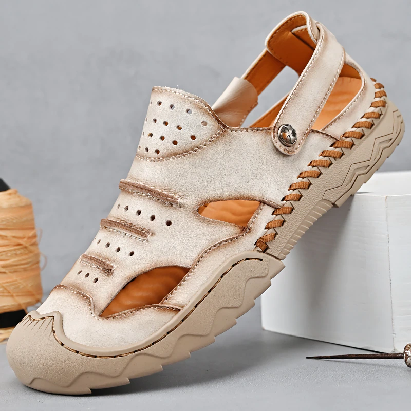New Summer Men's Sandals Genuine Leather Non-Slip Outdoor Sandals | ARKGET
