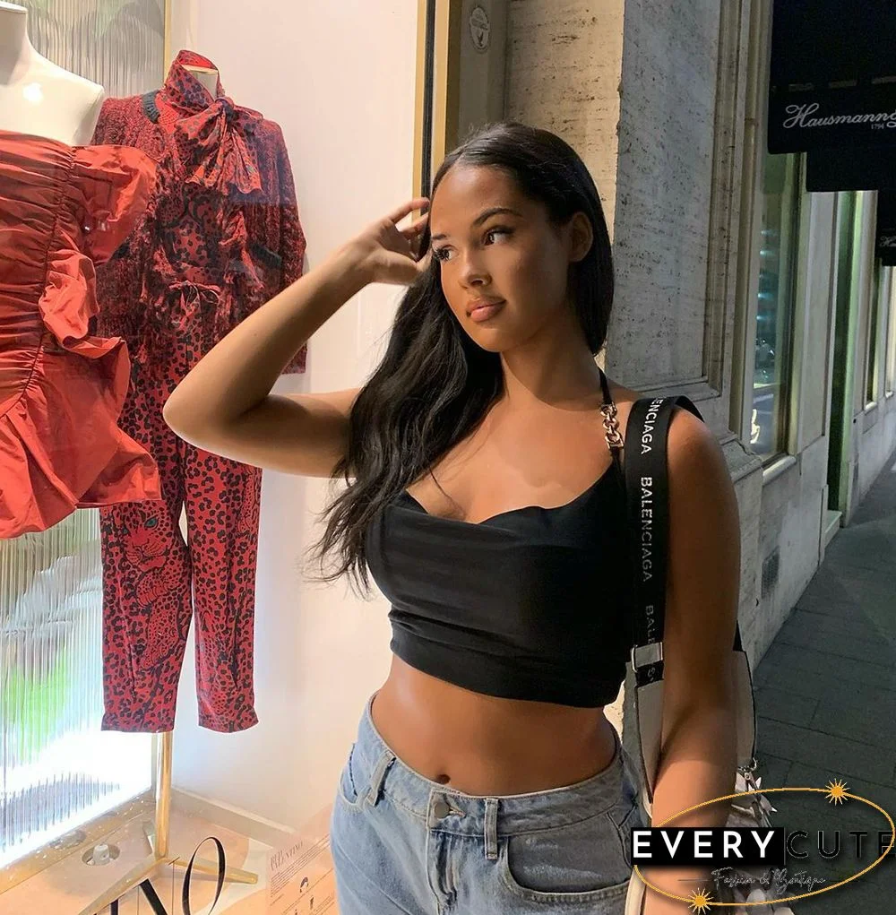 White Crop Top Womens Chain Stitching Halter Top Sleeveless Backless Sexy Tube Cami Female Summer Clothing Fashion Streetwear