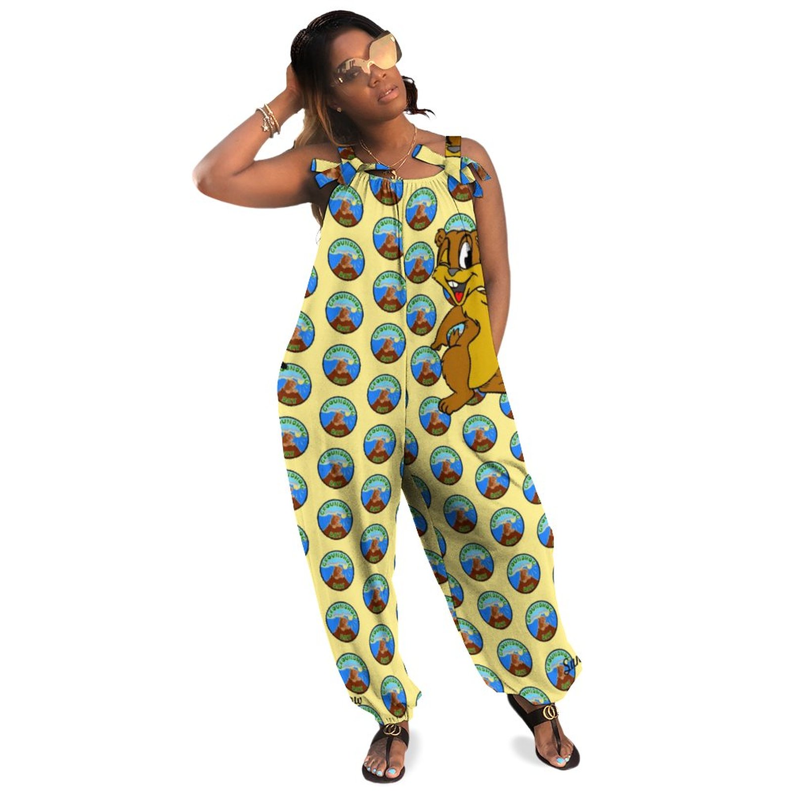 Funny Groundhog Day Womens Custom Pants Boho Vintage Loose Overall Corset Jumpsuit Without Top