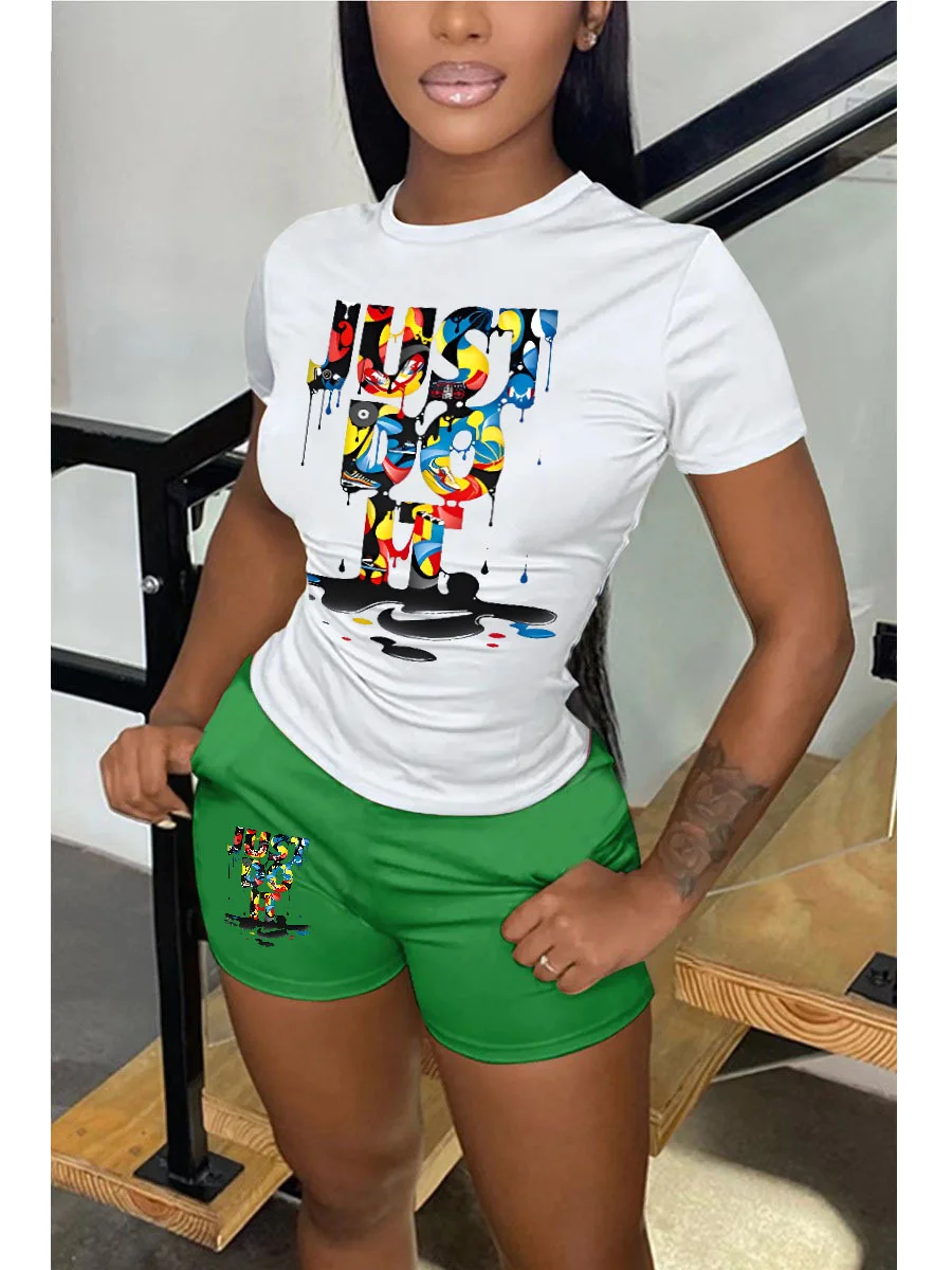 Summer Short Sleeve T Shirt Biker Shorts Tracksuit