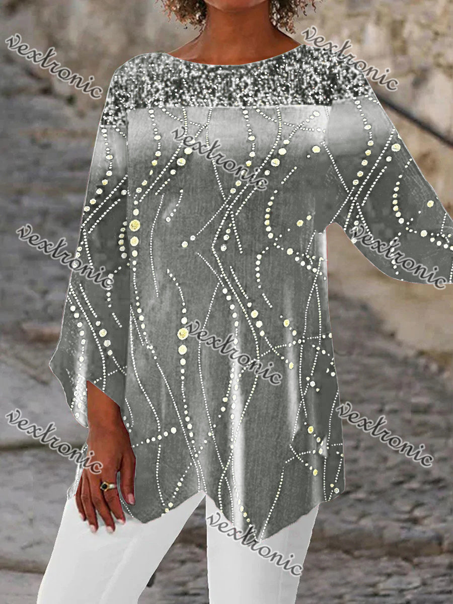 Women 3/4 Sleeve Scoop Neck Printed Stitching Women Tops