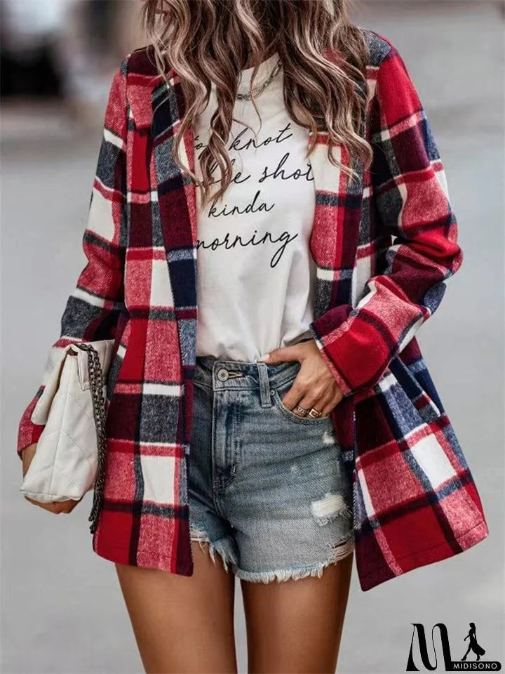 Oversized Plaid Shacket Sweet Flannel Coats for Ladies