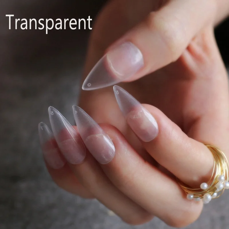 long shiny fake nails brick clour Stiletto glossy false nails Long almond salon art false nails nude Middle length-Nail Inspo